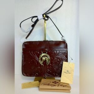NWT Patricia Nash Nazaire Tooled Leather Crossbody Purse, British Tan, Horse
